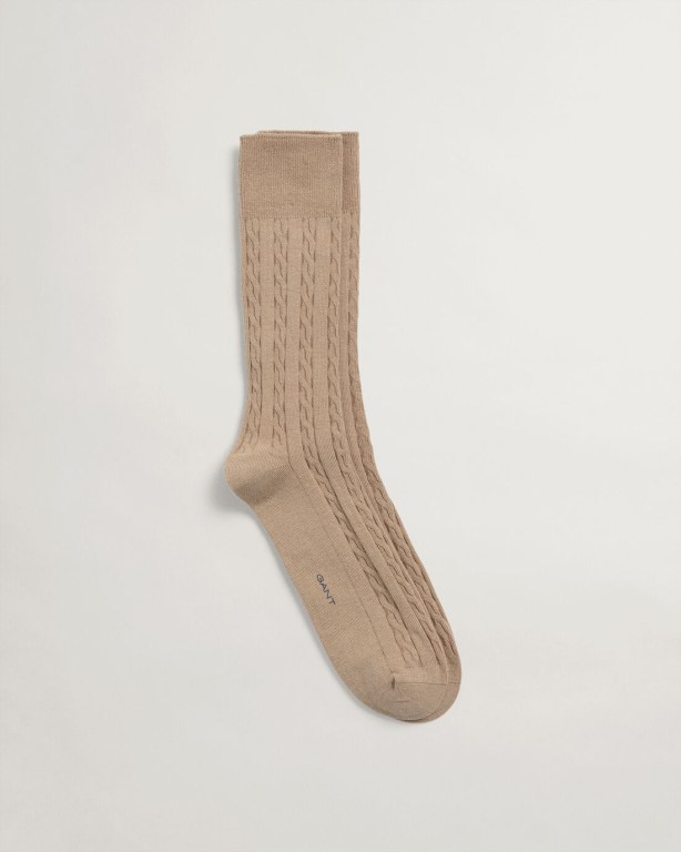 Gant Cable Men's Socks Dark Khaki | lgkhhqovbPQ