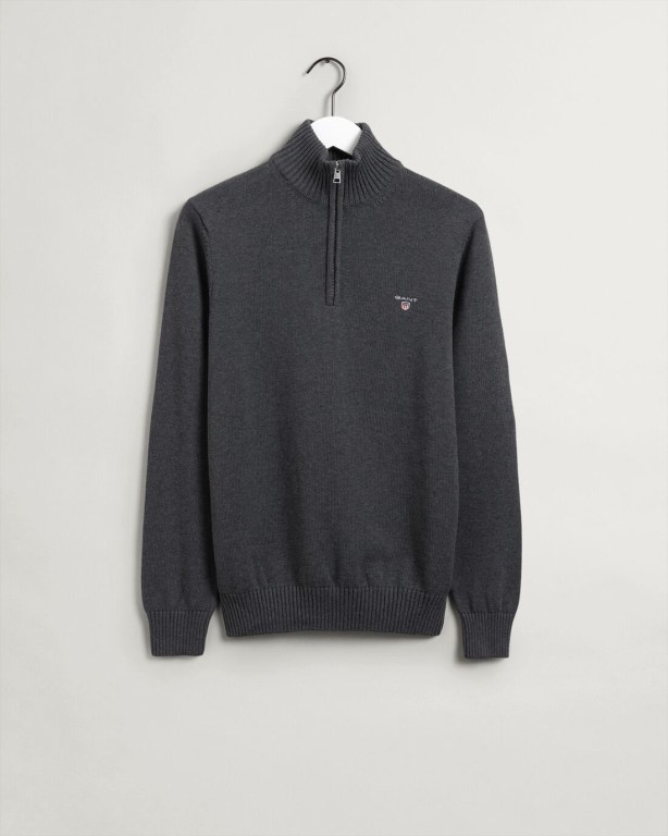 Gant Casual Cotton Men's Half Zip Jumpers Dark Grey | M5gqYciVShy