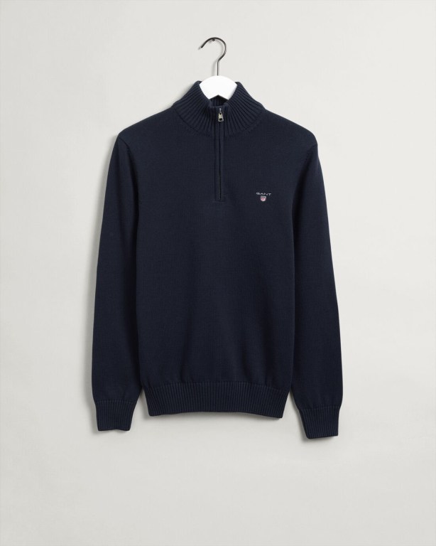 Gant Casual Cotton Men's Half Zip Jumpers Blue | Vn19GIwp4SV