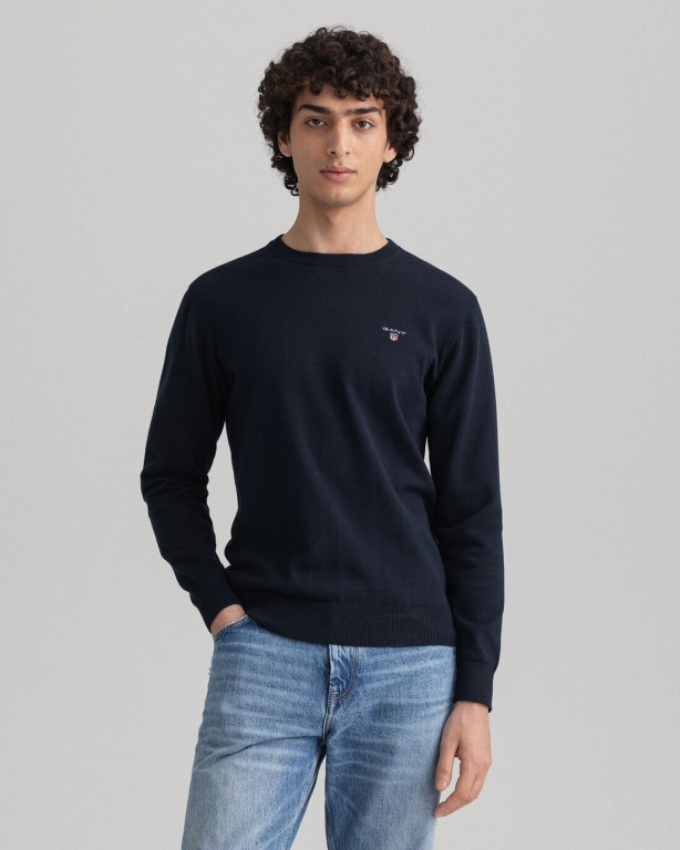 Gant Classic Cotton Crew Neck Men's Crewneck Jumpers Blue | V58KTMpKrMB