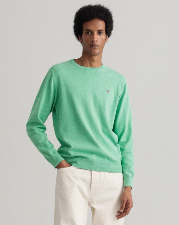 Gant Classic Cotton Crew Neck Men's Crewneck Jumpers Green | e4n00YdjnO2