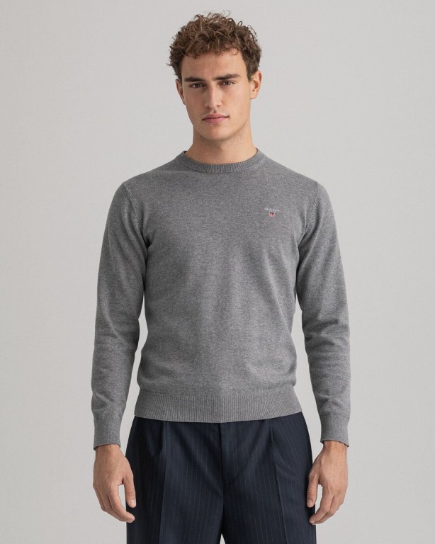 Gant Classic Cotton Crew Neck Men's Crewneck Jumpers Dark Grey | jhbKr70bkE0