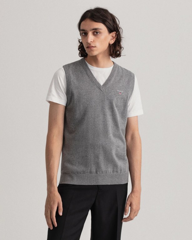 Gant Classic Cotton Sweater Men's Vest Dark Grey | e7gorjQmWer