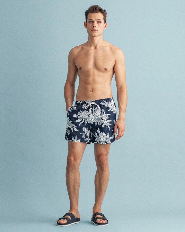 Gant Classic Fit Dahlia Flower Print Men's Swim Shorts Dark Blue | Vpy5IK6Rbgj