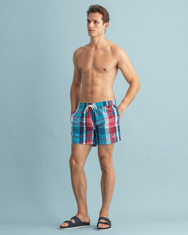 Gant Classic Fit Madras Check Swim Men's Shorts Turquoise | 2GyKeGsAB3E