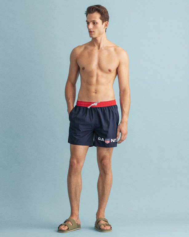 Gant Classic Fit Retro Shield Swim Men's Shorts Blue | VF6pOGkj2aH