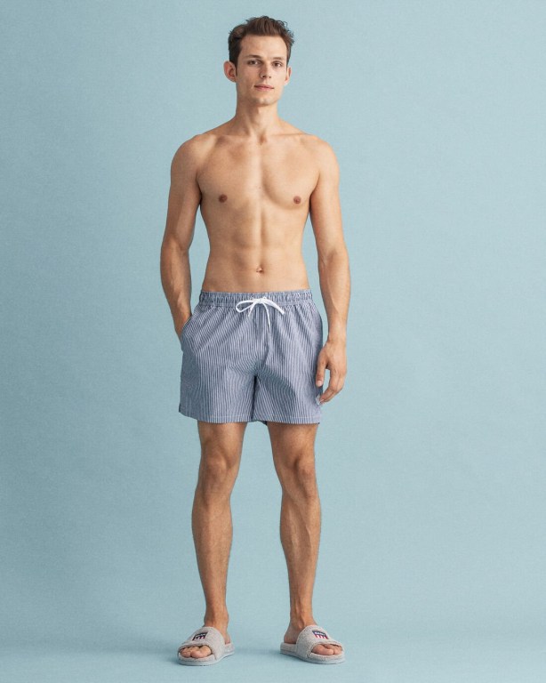 Gant Classic Fit Seersucker Swim Men's Shorts Dark Blue | HlkwBQpWPlD