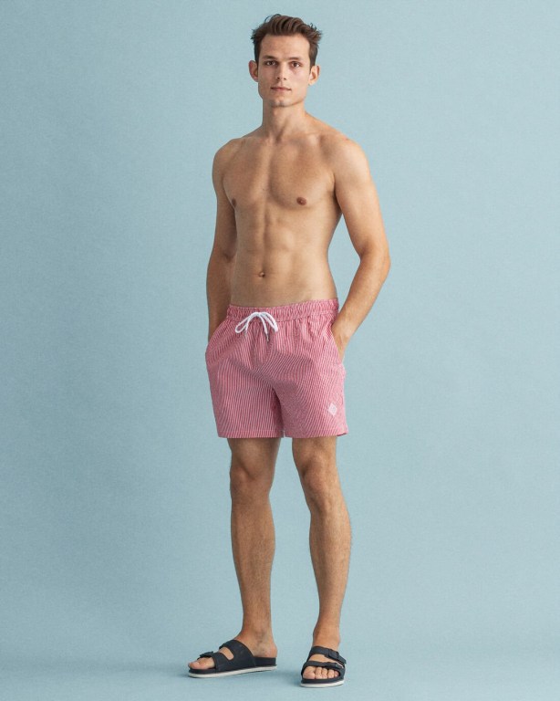 Gant Classic Fit Seersucker Swim Men's Shorts Light Red | esT0YLNnomg