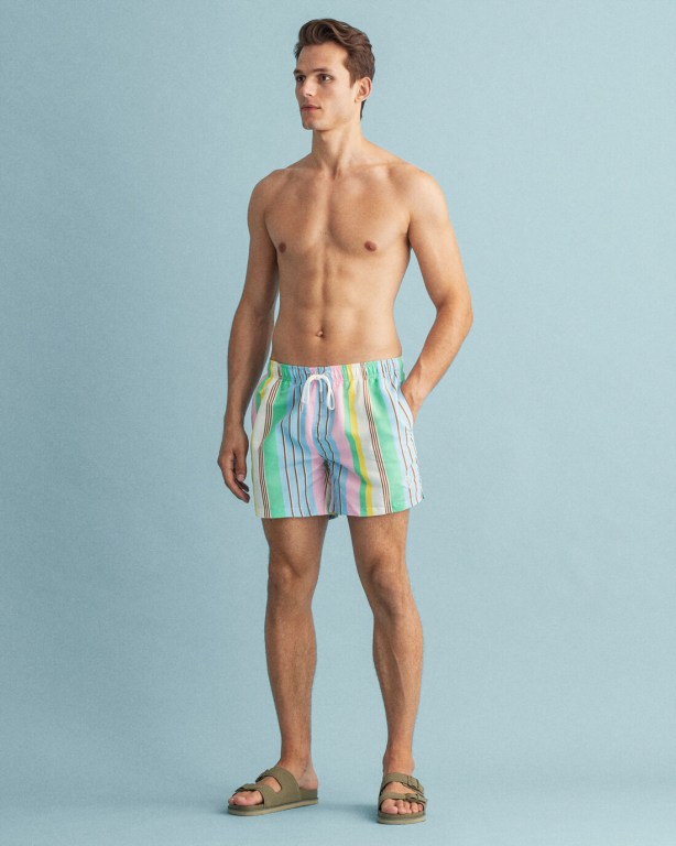 Gant Classic Fit Stripe Print Swim Men's Shorts Pink | ENlSXAFc7Nl