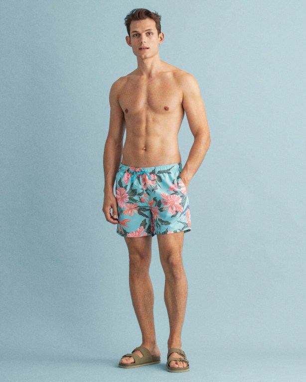 Gant Classic Fit Tropical Print Men's Swim Shorts Light Turquoise Green | xAUqGFeBay0