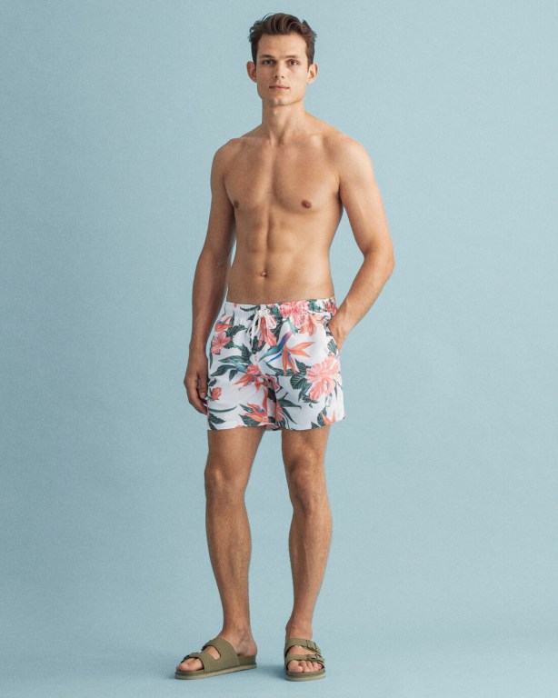 Gant Classic Fit Tropical Print Swim Men's Shorts White | M1m1o9mAIbH