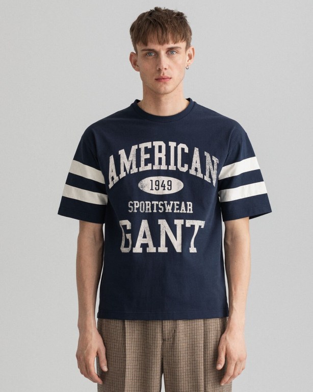 Gant Collegiate Men's T-shirts Blue | XRcfvYFUjBw