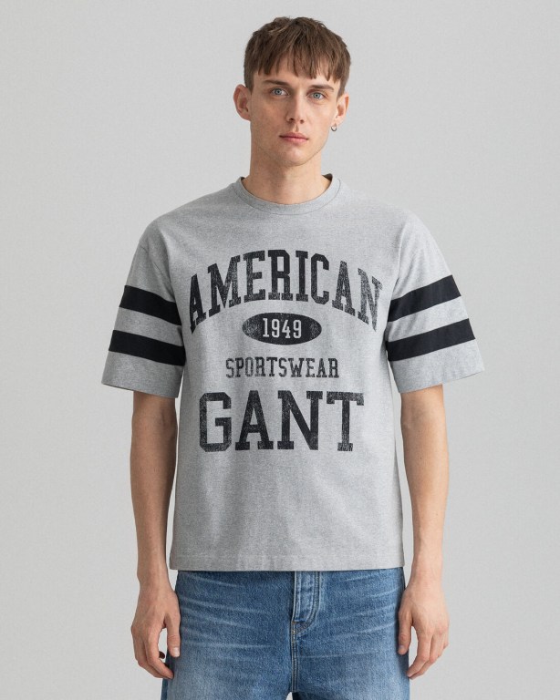 Gant Collegiate Men's T-shirts Grey | IzU6h05Xy5p