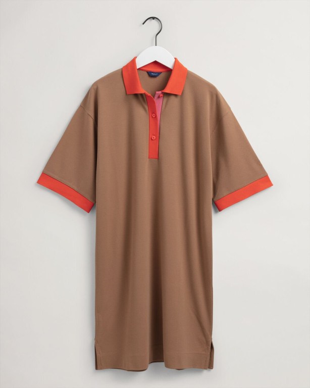 Gant Colorblock Polo Women's Dresses Brown | la8uGCN9wY6