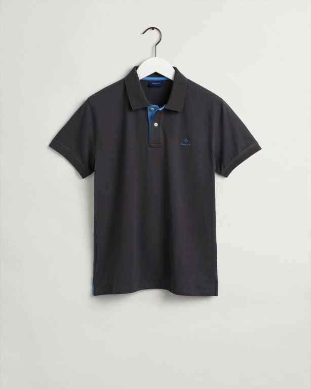 Gant Contrast Color Piqué Men's Polo Shirts Deep Grey | D83aXtIOXKn