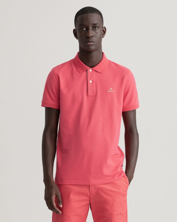 Gant Contrast Color Piqué Men's Polo Shirts Pink | PaAGxzMBoJm