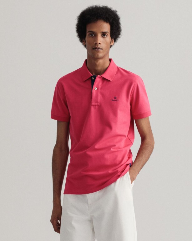 Gant Contrast Color Piqué Men's Polo Shirts Orange Pink | RaEeRd0nKIP