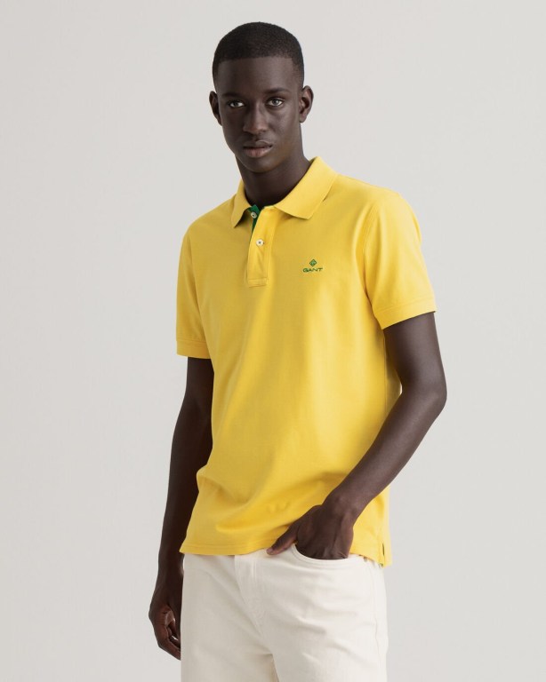 Gant Contrast Color Piqué Men's Polo Shirts Yellow | qszmdBSKuxl