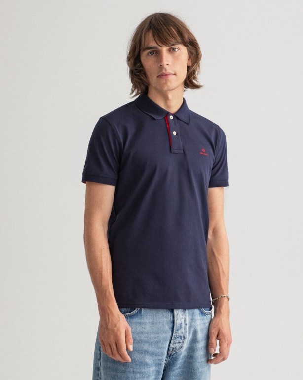 Gant Contrast Color Piqué Men's Polo Shirts Blue | wkiTxjcqmPP