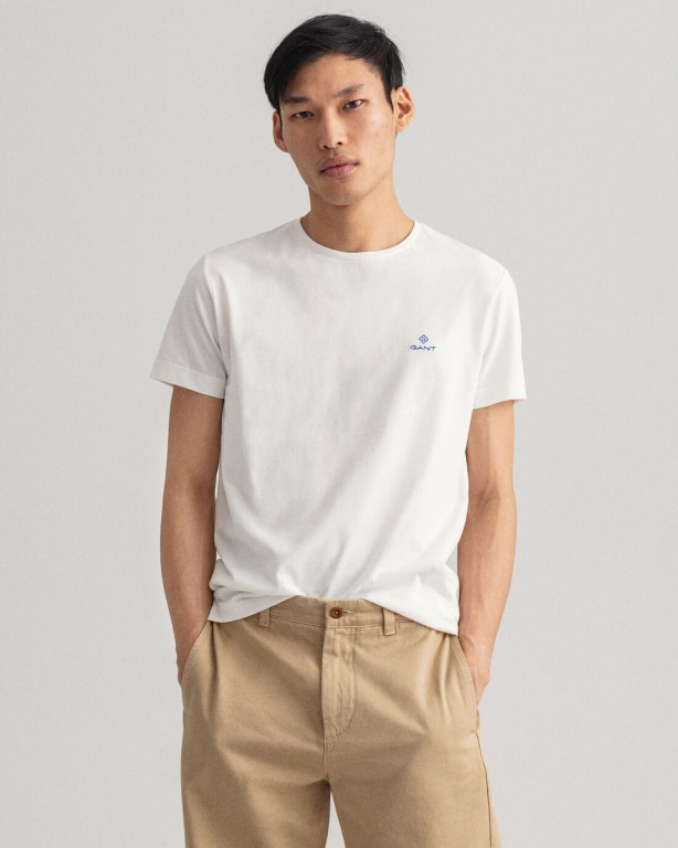 Gant Contrast Logo Men's T-shirts White | d00QhtL7hkG