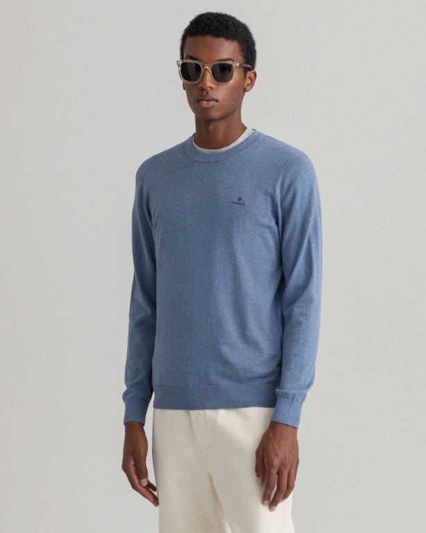 Gant Cotton Cashmere Crew Neck Men's Crewneck Jumpers Blue | DWxPFjnd25S