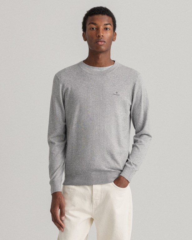 Gant Cotton Cashmere Crew Neck Men's Crewneck Jumpers Grey | VgSYb5vbSr2