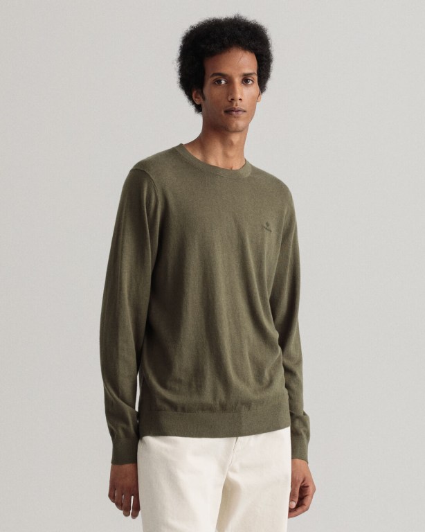 Gant Cotton Cashmere Crew Neck Men's Crewneck Jumpers Green | aS9hXFwlpaf