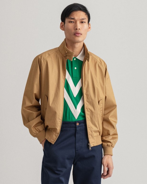 Gant Cotton Harrington Men's Jackets Beige | lBSeXgIbTrf