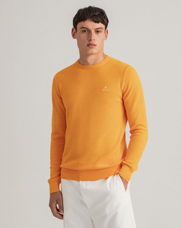 Gant Cotton Piqué Crew Neck Men's Crewneck Jumpers Orange | sbj2ZSkaaM1