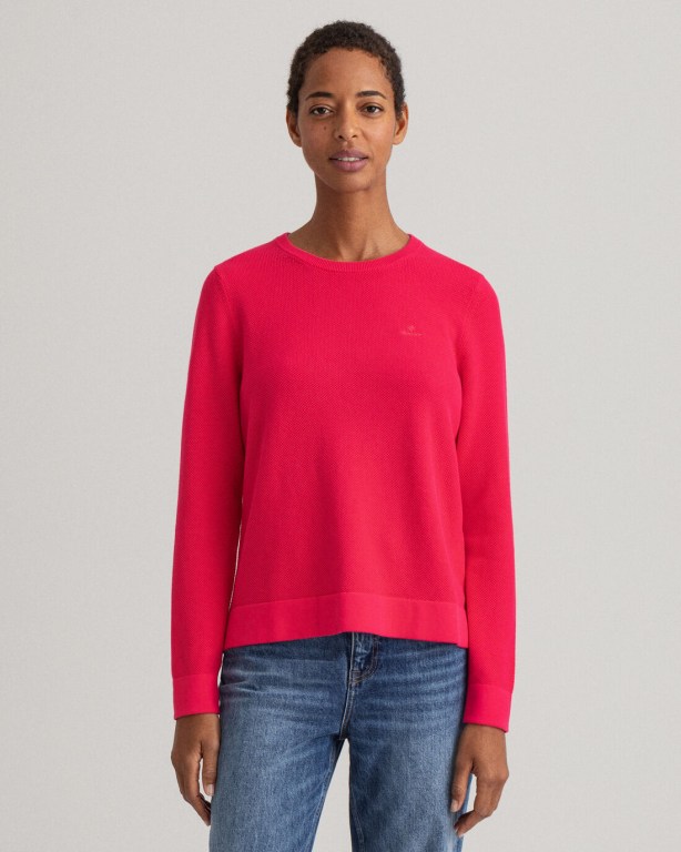 Gant Cotton Piqué Crew Neck Women's Crew Neck Jumpers Orange Pink | t8OXiqoCA6w