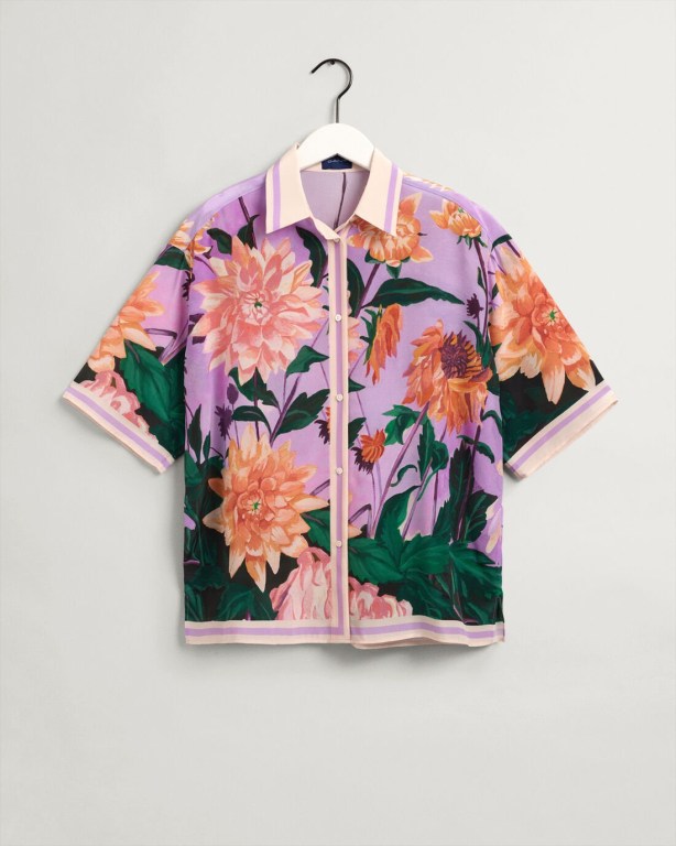 Gant Dahlia Print Silk Women's Shirts Purple | rCJHy7PcOTO