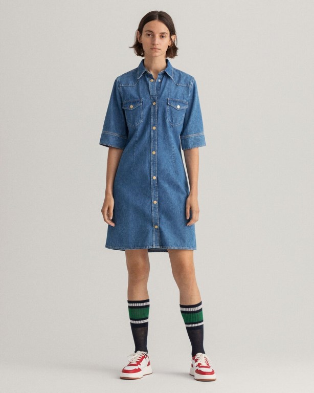 Gant Denim Women's Dresses Indigo | p1ieDgL68IG