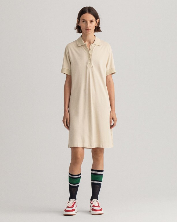 Gant Detail Collar Piqué Polo Women's Dresses Beige | yHPmCOrs2I3