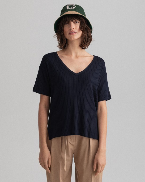 Gant Detail Slit Long-Short Sleeve Women's T-shirts Blue | KL8jy8eITb2