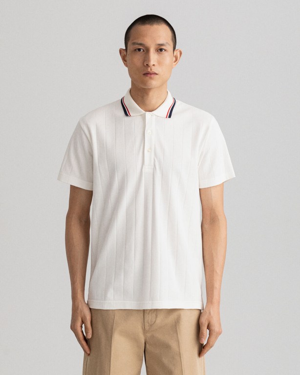 Gant Drop Needle Short Sleeve Rugger Men's Polo Shirts White | pm2TQvn4THU