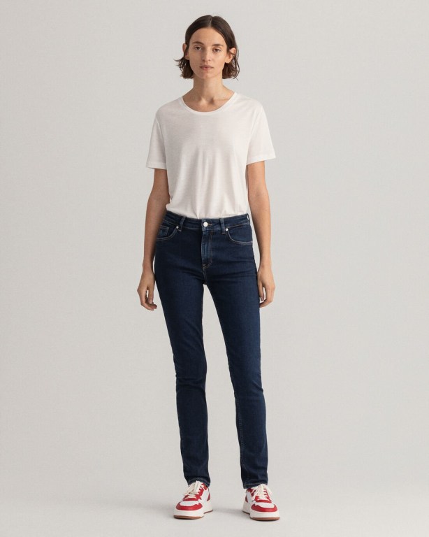 Gant Farla Slim Fit Super Stretch Women's Jeans Dark Blue | zWDjNKZJtUx