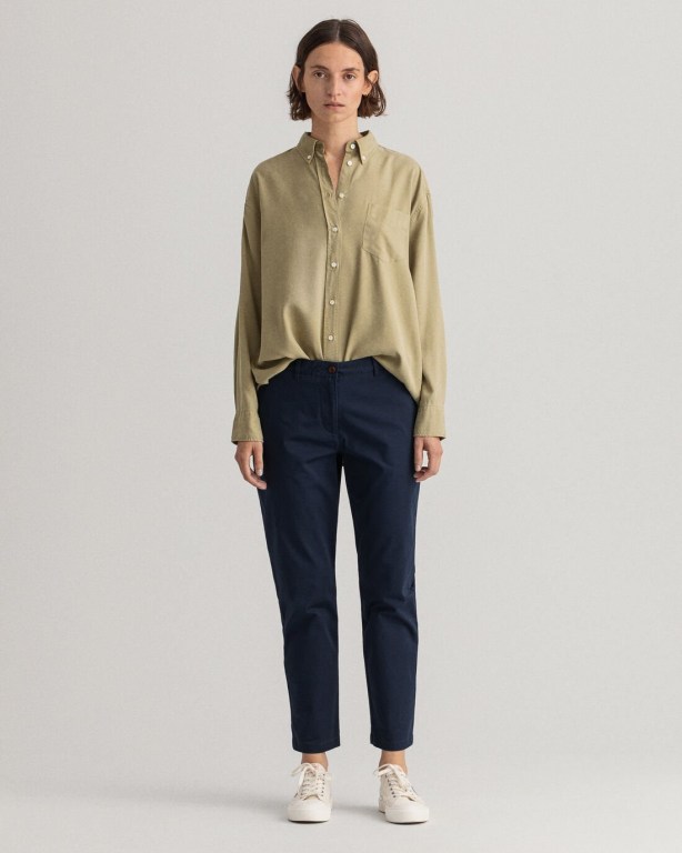 Gant Fryda Slim Fit Classic Chinos Women's Pants Dark Blue | B0iYntSkNG6