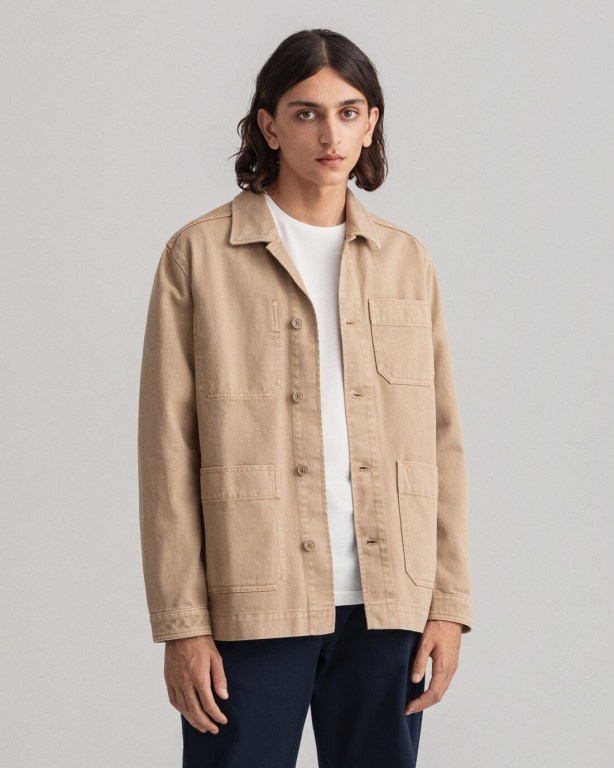 Gant Gart-Dyed Over Men's Shirts Beige | Vtud2Y1G3uh