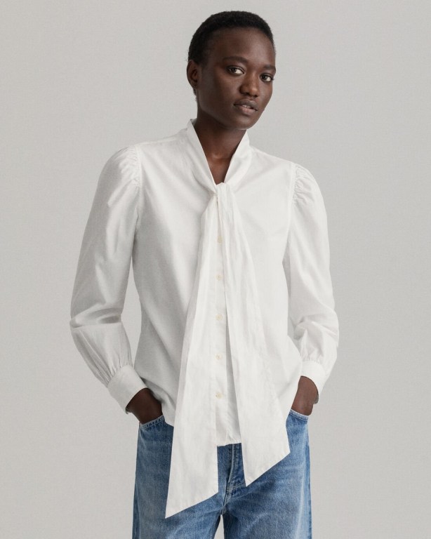 Gant Gart-Washed Oxford Bow Women's Shirts White | 4HOW7jKRmhW