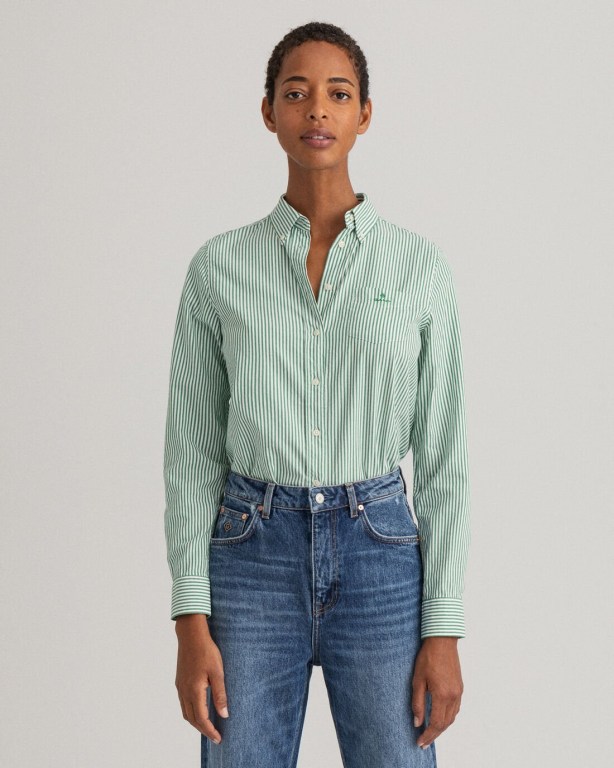 Gant Shirts Outlet Gart Washed Stripe Oxford Womens Green