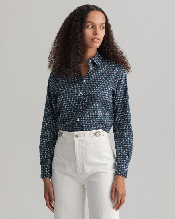 Gant Geometric Women's Shirts Blue | wWwzRgnAoPd