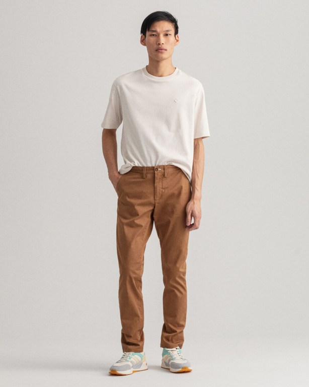 Gant Hallden Slim Fit Twill Chinos Men's Pants Brown | UDdF8EIlCss