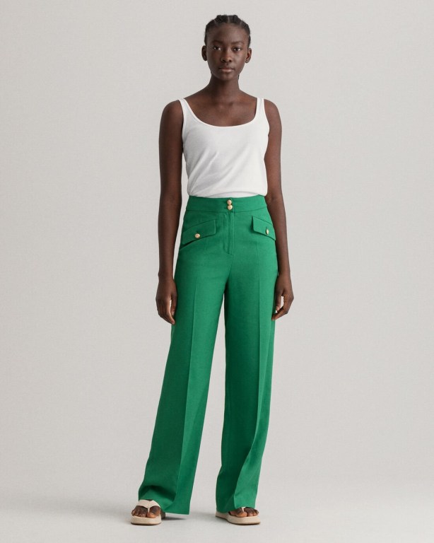 Gant High-Waisted Fluid Wide Leg Women's Pants Green | SWPFmeJhJRa