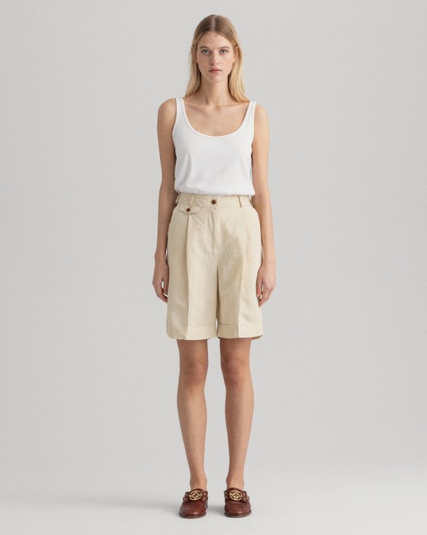 Gant High-Waisted Linen Blend Long Women's Shorts Beige | ADJBZb64Dnt