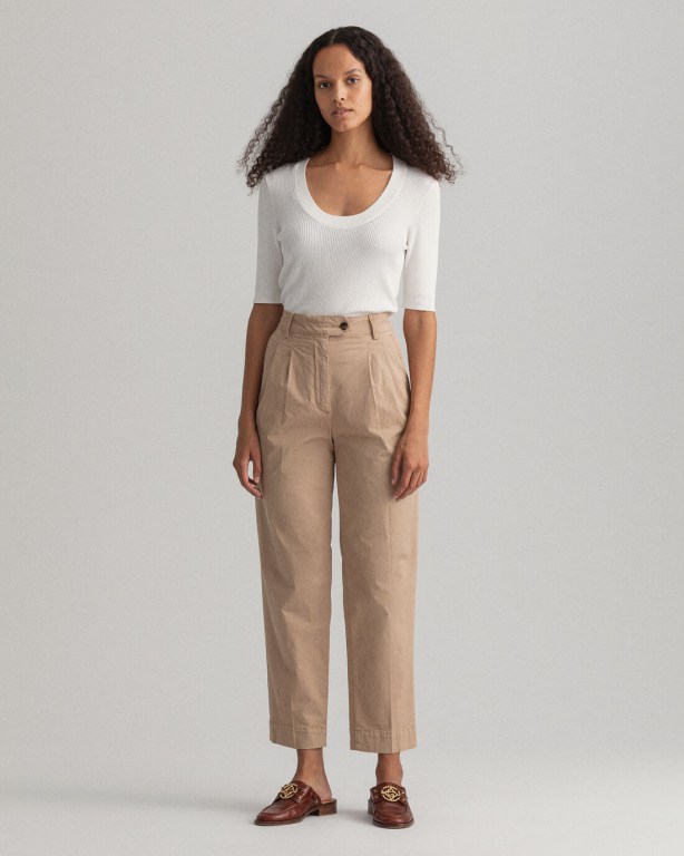 Gant High-Waisted Pleated Cotton Chinos Women's Pants Light Yellow | 6KO01uBwIVr