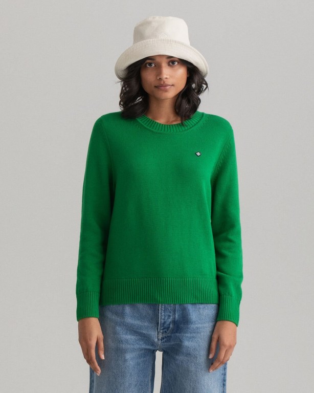 Gant Icon G Cotton Crew Neck Women's Crew Neck Jumpers Green | Gcb5NMpBBFn