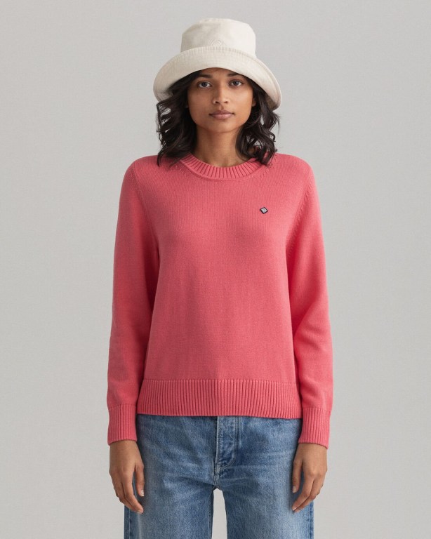 Gant Icon G Cotton Crew Neck Women's Crew Neck Jumpers Rose | HrynLyZKc3R