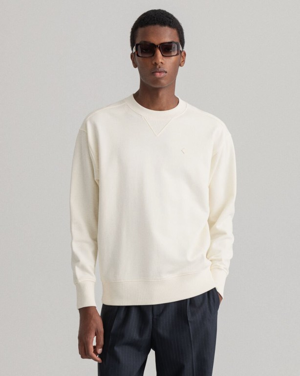 Gant Icon G Essential Crew Neck Men's Sweatshirts White | TdmcjJidM2F