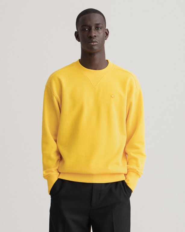 Gant Icon G Essential Crew Neck Men's Sweatshirts Yellow | UvJMGCjRdHX