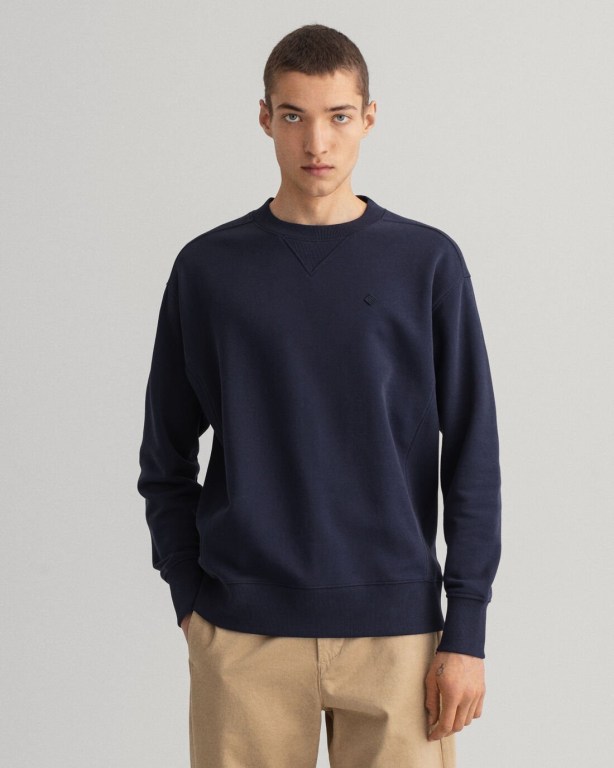 Gant Icon G Essential Crew Neck Men's Sweatshirts Blue | gTud5eKiVTP